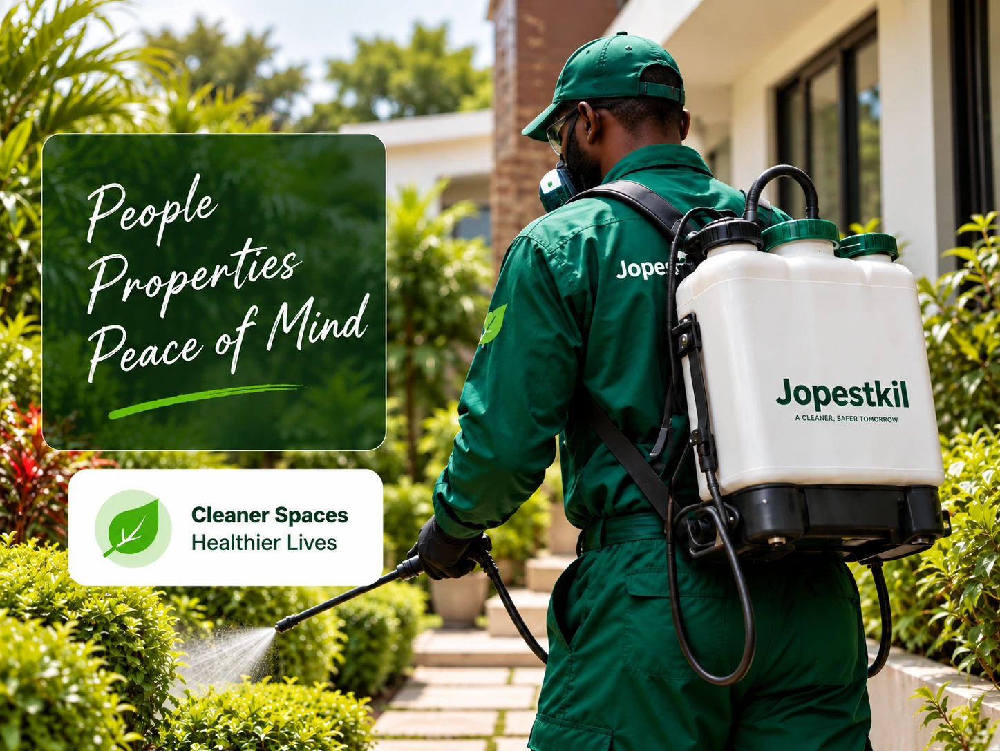 Jopestkil pest control technician carrying professional spraying equipment